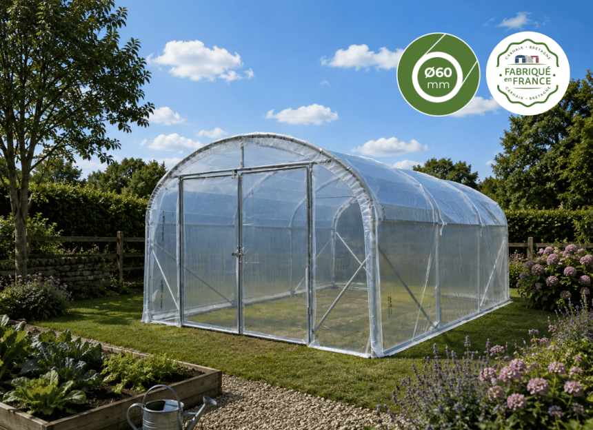 serre professionnelle dolmen pro 400 dans un jardin