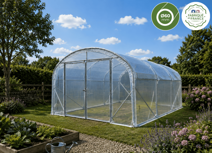 serre professionnelle dolmen pro 400 dans un jardin